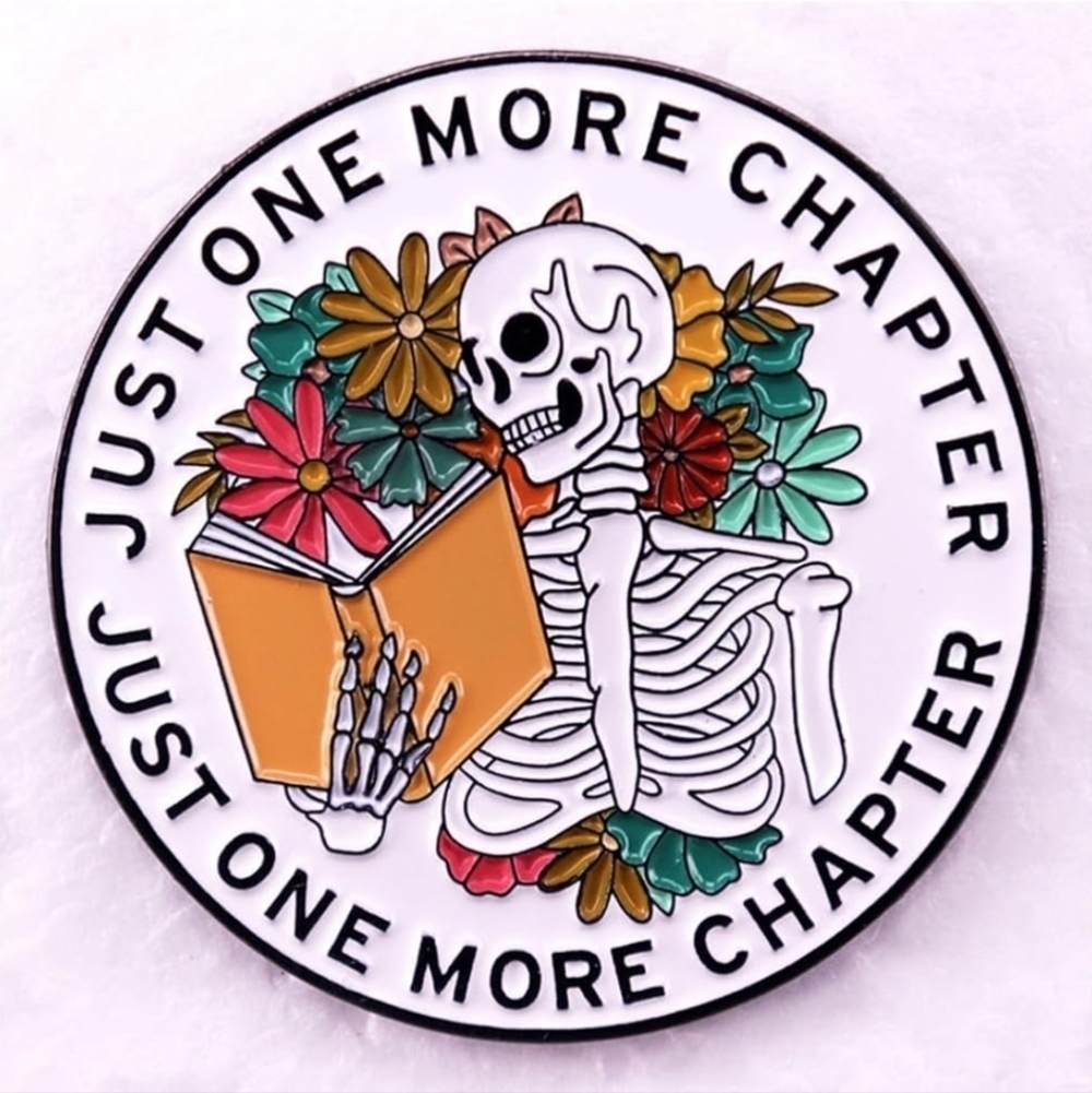 Women’s Jewelry Cute Skeleton Reading Book Floral Backround Enamel Pin